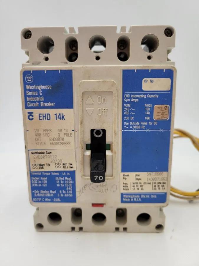 Автоматический выключатель Eaton EHD3070 3 pole 70 amp EHD 14kA@480v EHD14k Circ