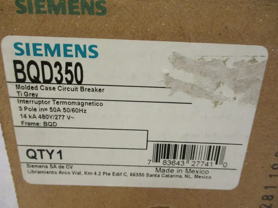 Автоматический выключатель SIEMENS BQD350 50 Amp 3Pole 480V Bolt-On Circuit Brea