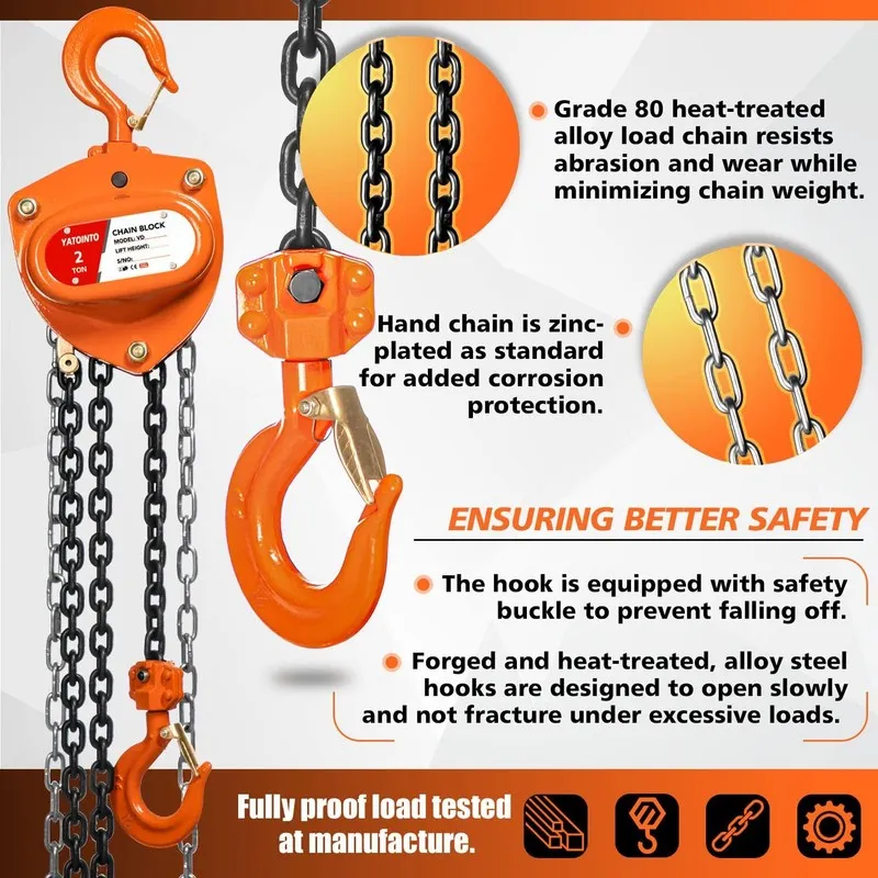 Таль Chain Hoist 2 Ton4400lbs Capacity 10ft Manual Hand Lift Steel Chain Block H — фото лота 2
