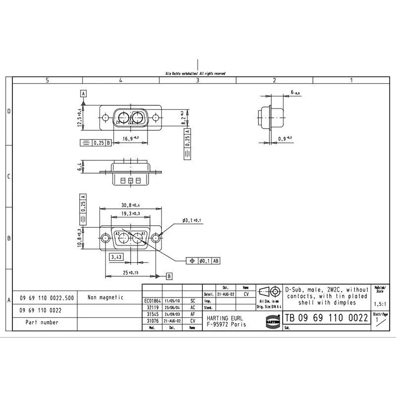 Разъём HARTING Male Connector 09691100022 2-pin