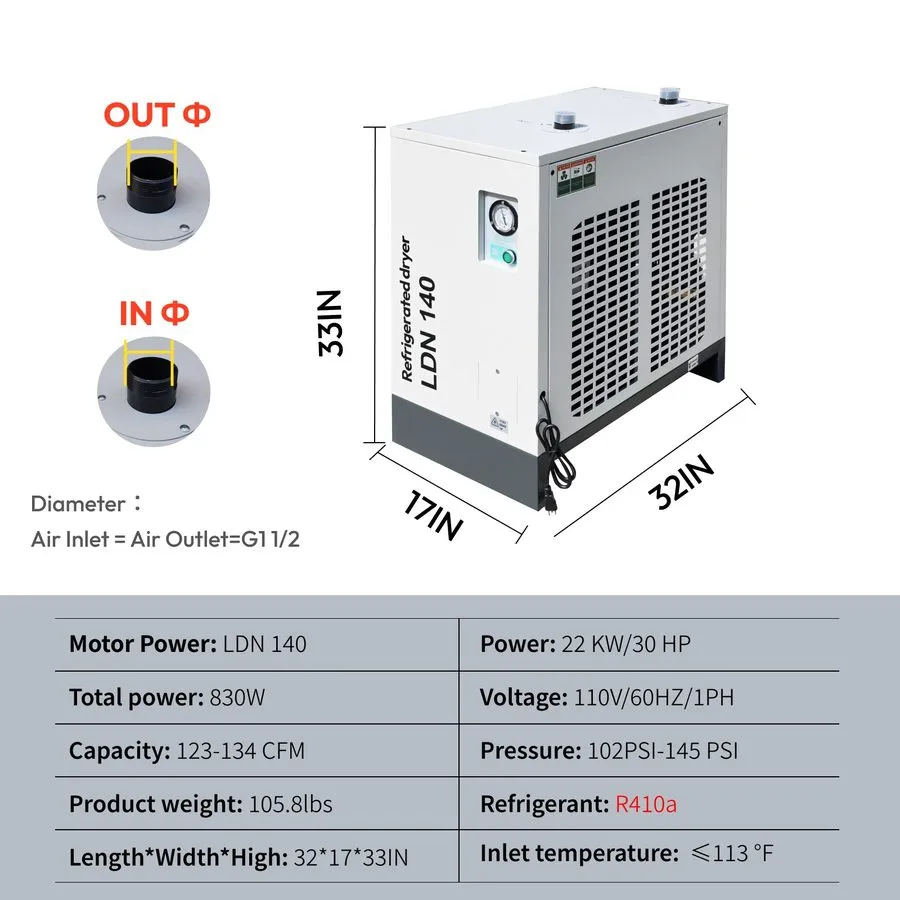 Компрессор 134CFM Refrigerated Air Dryer 110V Compressed Dryer для 25-30HP Air C — фото лота 1