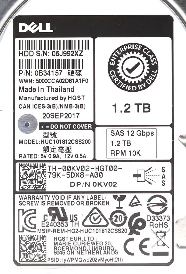 Жёсткий диск Dell 00KV02 0KV02 HUC101812CSS200 1.2TB 2.5" 10K 12Gbps SAS HDD Har