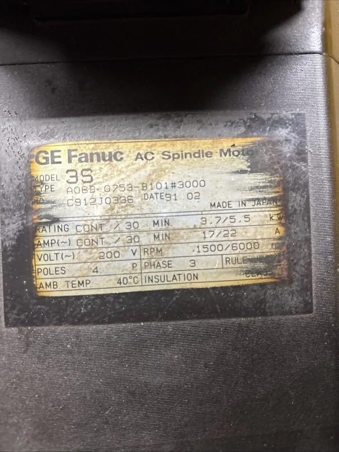 Шпиндель GE FANUC AC SPINDLE MOTOR MODEL 3S TYPE A06B-0753-B101 #3000 — фото лота 1