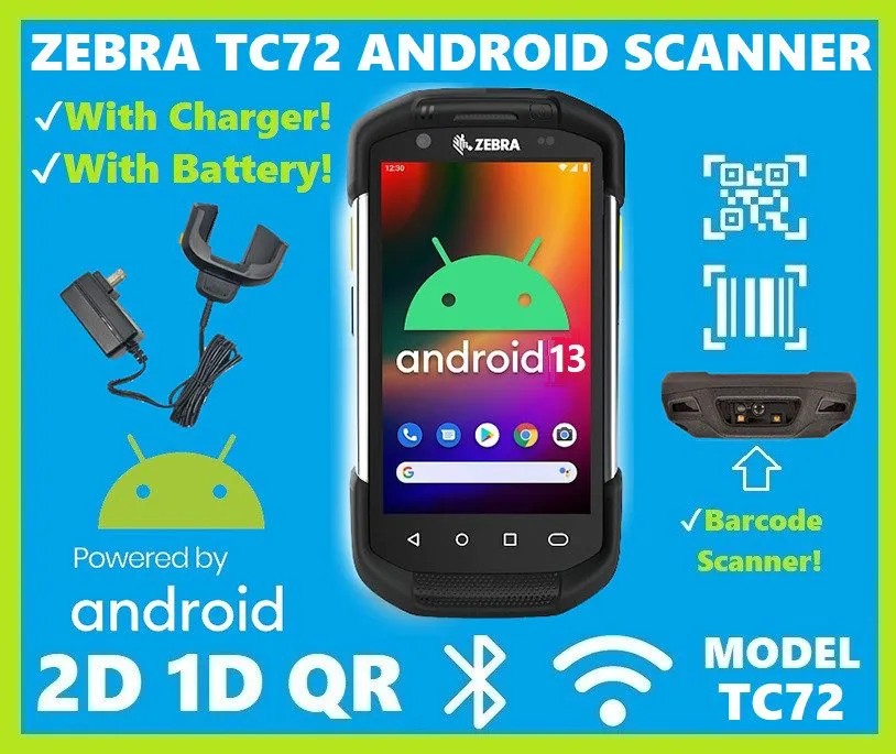 Сканер штрих-кода Zebra TC72 Android 14 1D/2D/QR Scanner TC720L-0ME24B0-NA