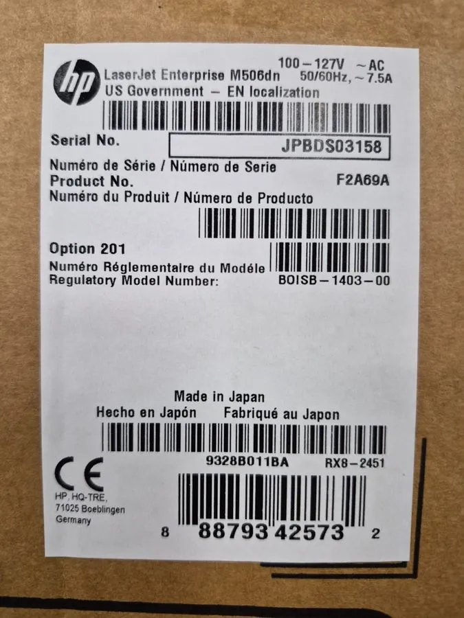 Лазерный принтер HP LaserJet Pro M506DN F2A69A Enterprise Laser Printer TONER IN