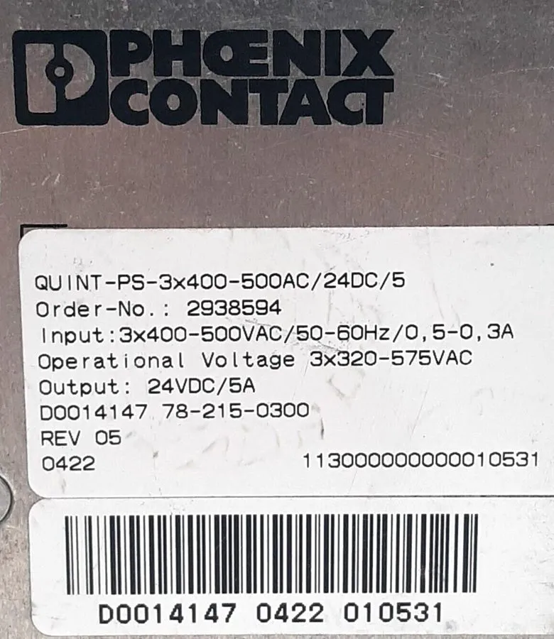 Блок питания PHOENIX CONTACT QUINT-PS-3X400-500AC/24DC/5 POWER SUPPLY 24VDC 5A
