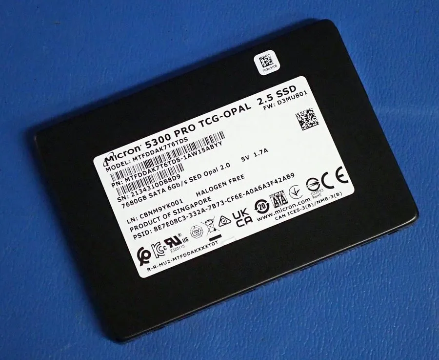 SSD-накопитель MICRON MTFDDAK7T6TDS 7.68TB 2.5" SATA SSD 4,317 Hours, 98.6% Heal