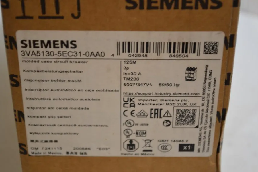 Автоматический выключатель Siemens 30amp 3 Pole 3VA5130-5EC31-0AA0 Circuit Break
