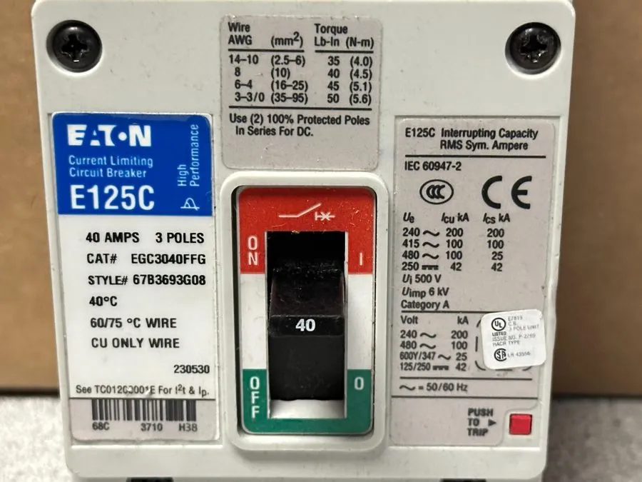 Автоматический выключатель Eaton EGC3040FFG Circuit Breaker 40A 3P 480V 3PH E125