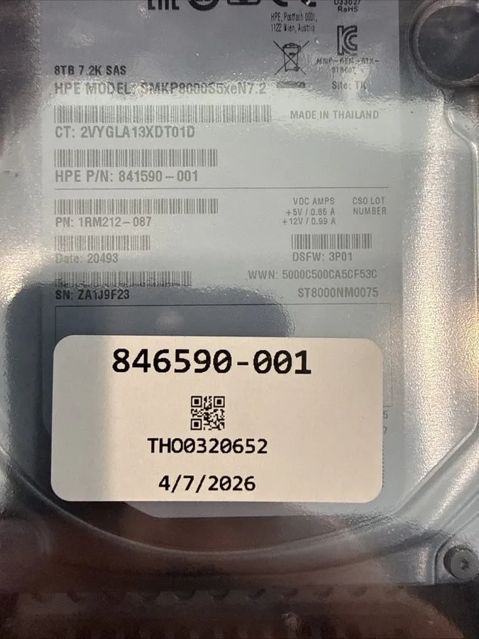 Жёсткий диск P9B44B 846590-001 HPE 3PAR 8000 8TB SAS 7.2K LFF Hard Drive HDD — фото лота 1
