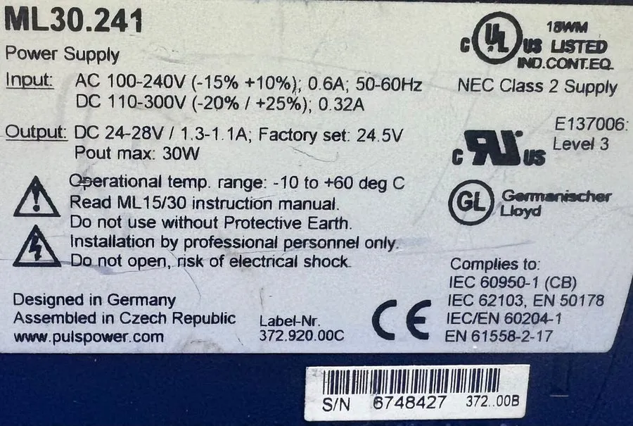 Блок питания PULS ML30.241 DC Power Supply IN 100-240Vac OUT 24-28Vdc 30W 1.3A D
