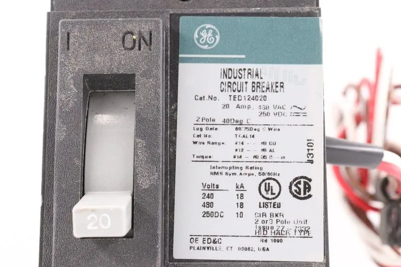 Автоматический выключатель GE TED124020 20A 2-Pole 480V AC E-Frame Circuit Break — фото лота 1