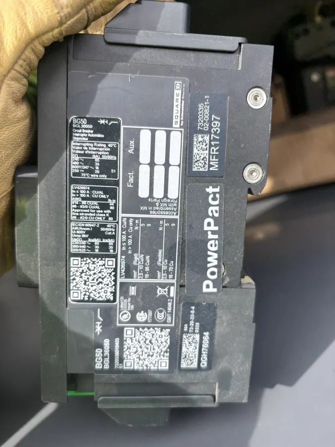 Автоматический выключатель Square D BGL36050 PowerPacT 50A 3-Pole 480V Circuit B — фото лота 1