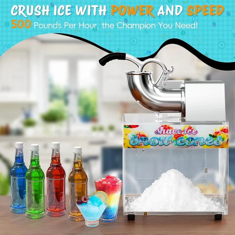 Льдогенератор 48L Snow Cone Machine, 500LB/H Commercial Shaved Ice Machine, 300W