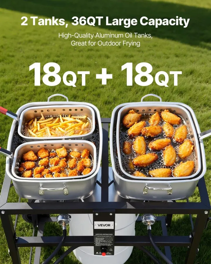 Фритюрница VEVOR18QTx2Outdoor Propane Deep Fryer Commercial Cooker Cart with Whe