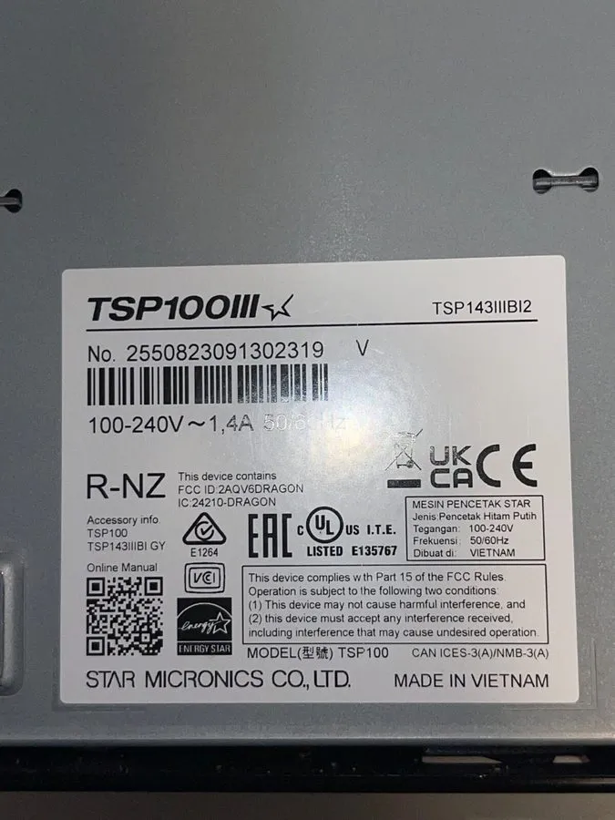 Принтер чеков Star TSP100III Thermal Receipt Printer with Extras Ethernet TSP143