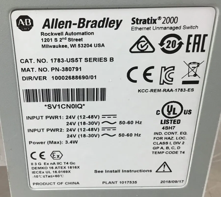 Коммутатор Allen-Bradley 1783-US5T SER A Stratix 2000 Ethernet Switch 5 Pt