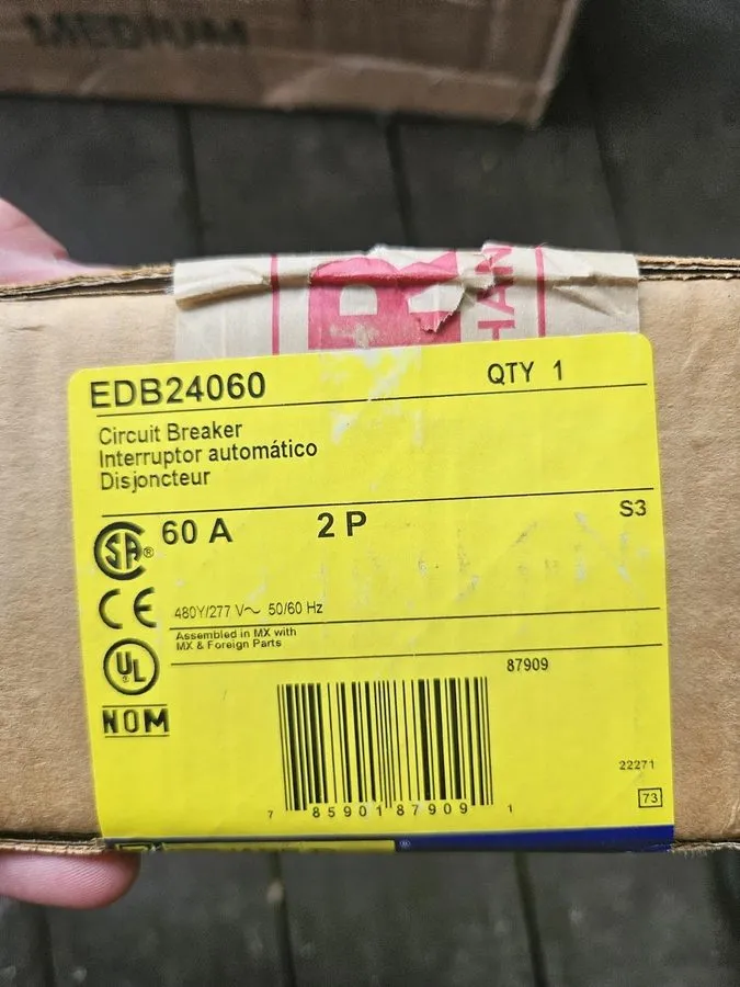 Автоматический выключатель Square D EDB24060 Circuit Breaker, 60 Amp 480 V, 2-Po — фото лота 1