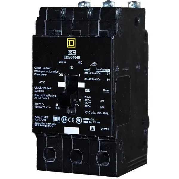 Автоматический выключатель Square D EDB34040 40A 480V 3-Pole Molded Case Circuit