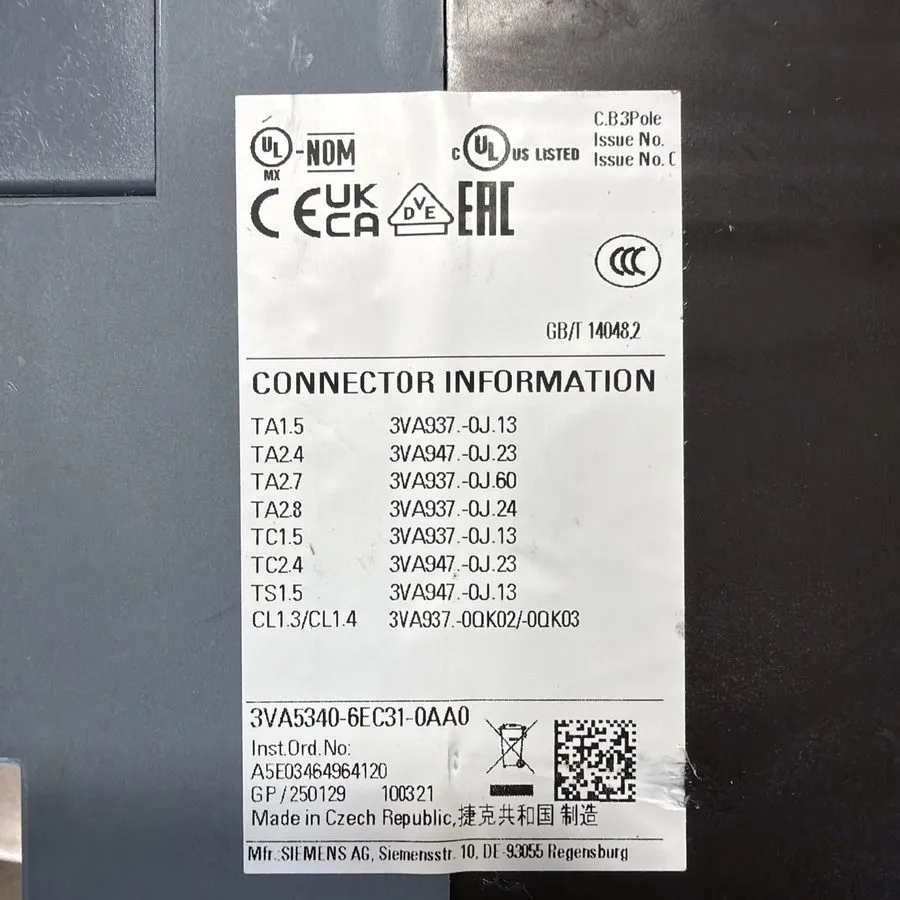 Автоматический выключатель Siemens 400 Amp Circuit Breaker 3P 600 VAC 3VA5340-6E