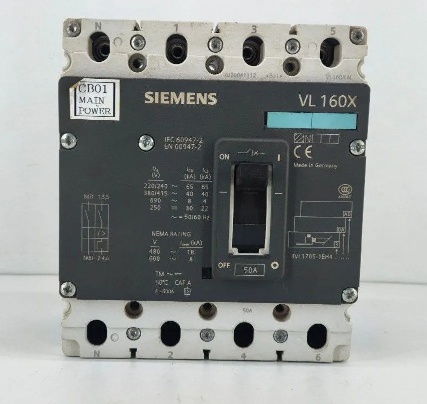 Автоматический выключатель Siemens VL160X 3VL1705-1EH43-0AA0 4 Pole 50A 690V Mol — фото лота 1