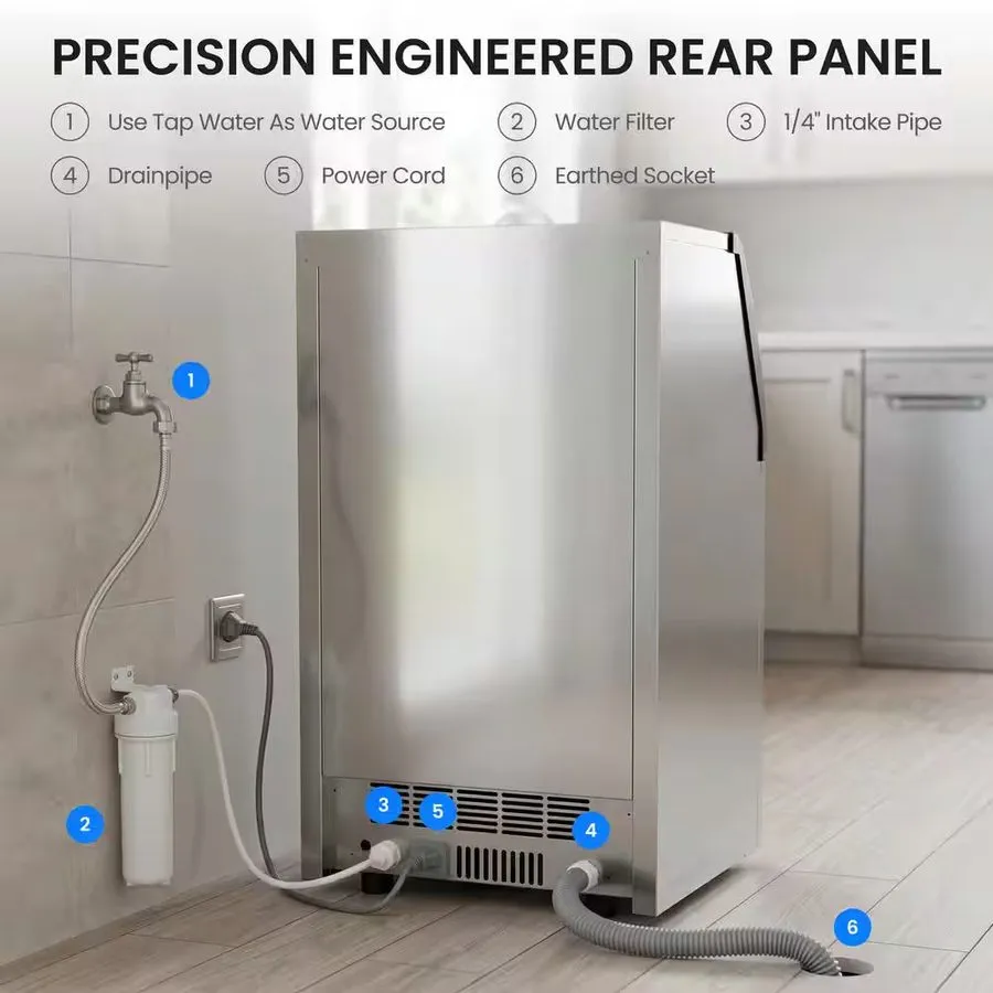 Льдогенератор 13.58 In. Stainless Steel 100 Lb./24 H Freestanding Commercial Ice — фото лота 2