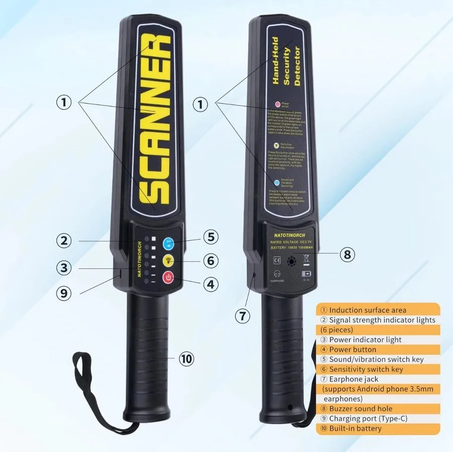 Оборудование видеонаблюдения Handheld Metal Detector Wand Rechargeable, Security — фото лота 2