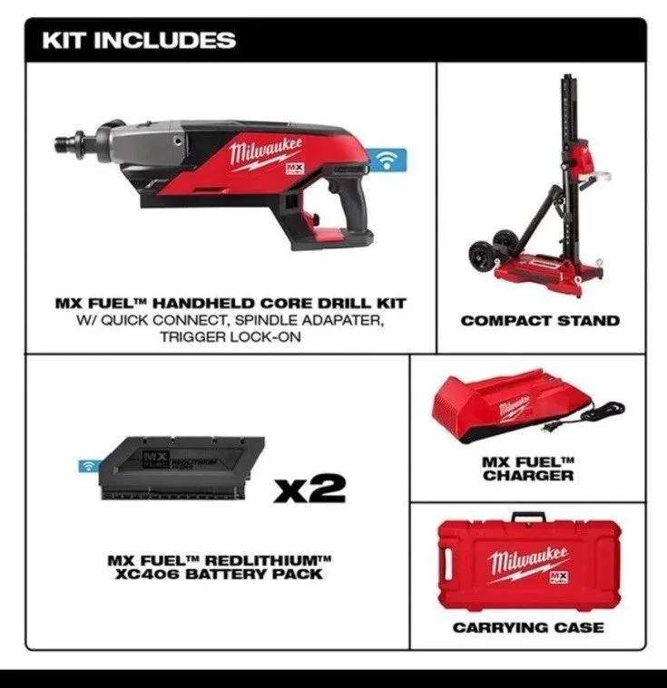 Оборудование Milwaukee Tool Mxf301-2Cxs Mx Fuel Handheld Core Drill Kit W/Stand — фото лота 1