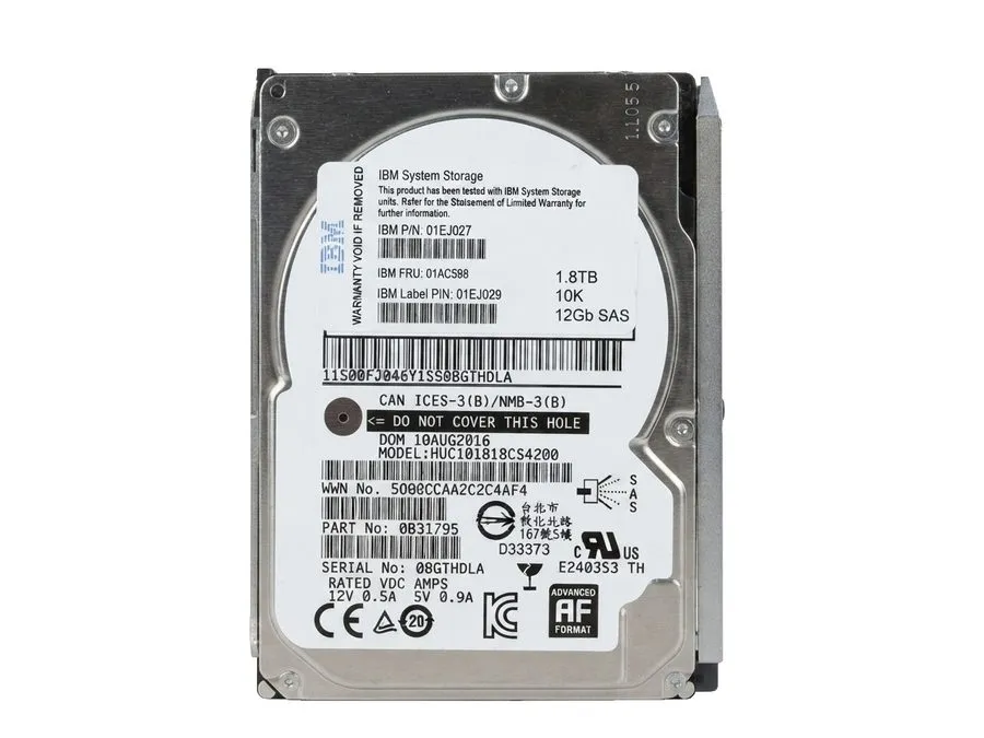 Жёсткий диск IBM 01AC598 01EJ027 01EJ029 1.8TB V5000 GEN2 10K 12GB 2.5 SAS Hard  — фото лота 1