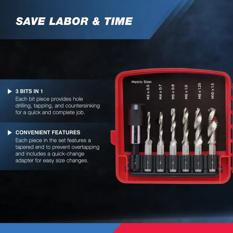 Режущий инструмент NEIKO 10059A Combination Drill and Tap Bit Set with Quick Cha
