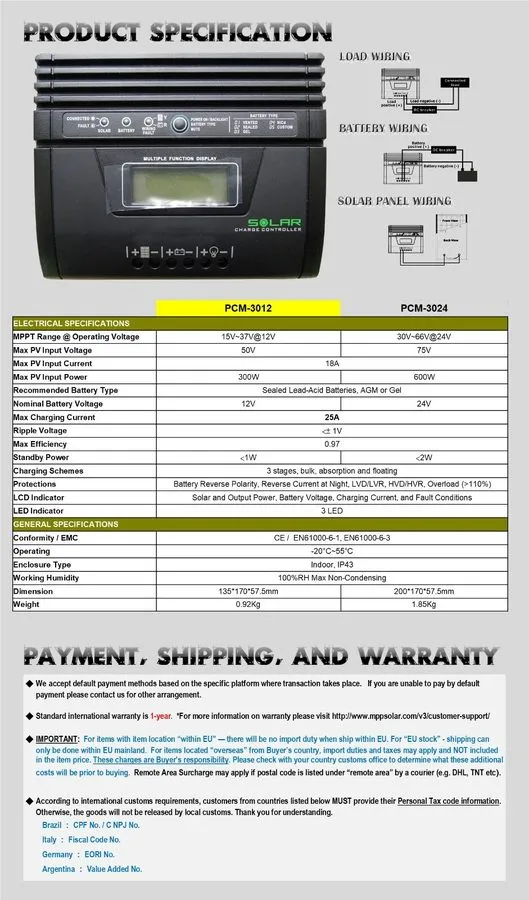 Аккумулятор 25A 300w 12v MPPT solar charge controller PCM3012 Tariff Free — фото лота 2