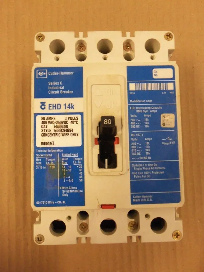 Автоматический выключатель Eaton EHD3080 Molded Case Circuit Breaker 3p 80a Amp 