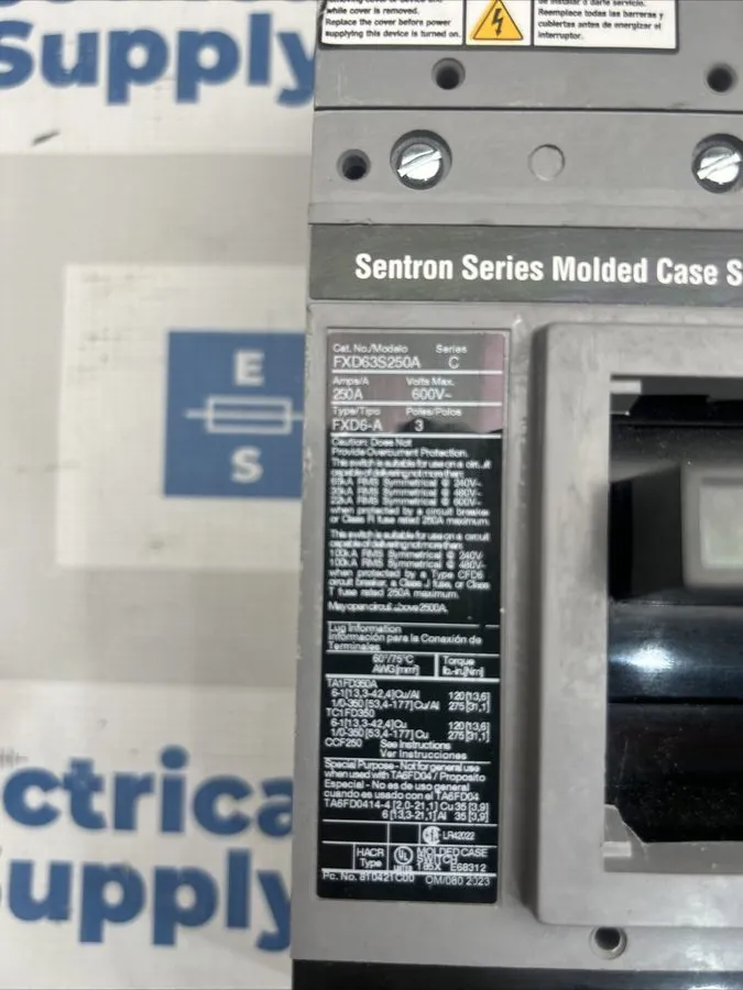 Автоматический выключатель SIEMENS SENTRON CIRCUIT BREAKER FXD63S250A 250 AMP 3-