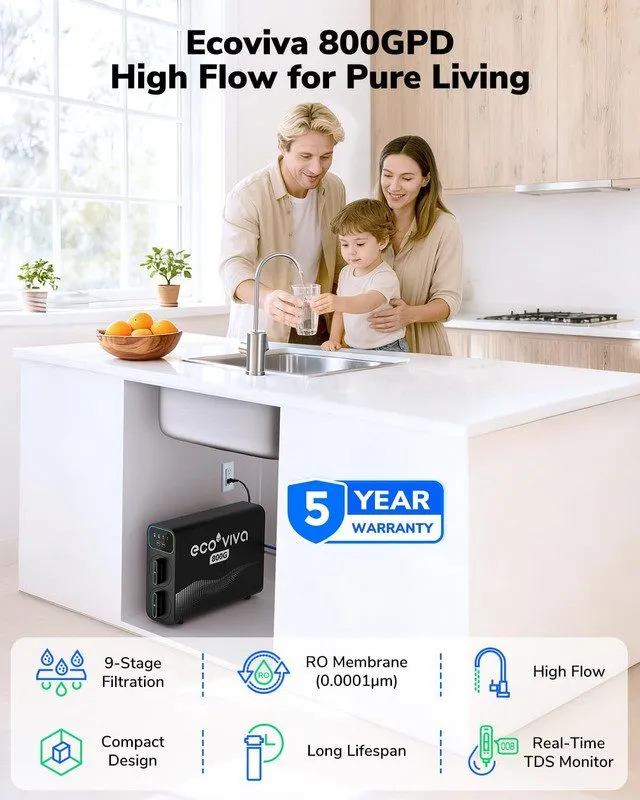 Насос E8 800 GPD Reverse Osmosis Water Filter, 9-Stage Filtration RO System, Und