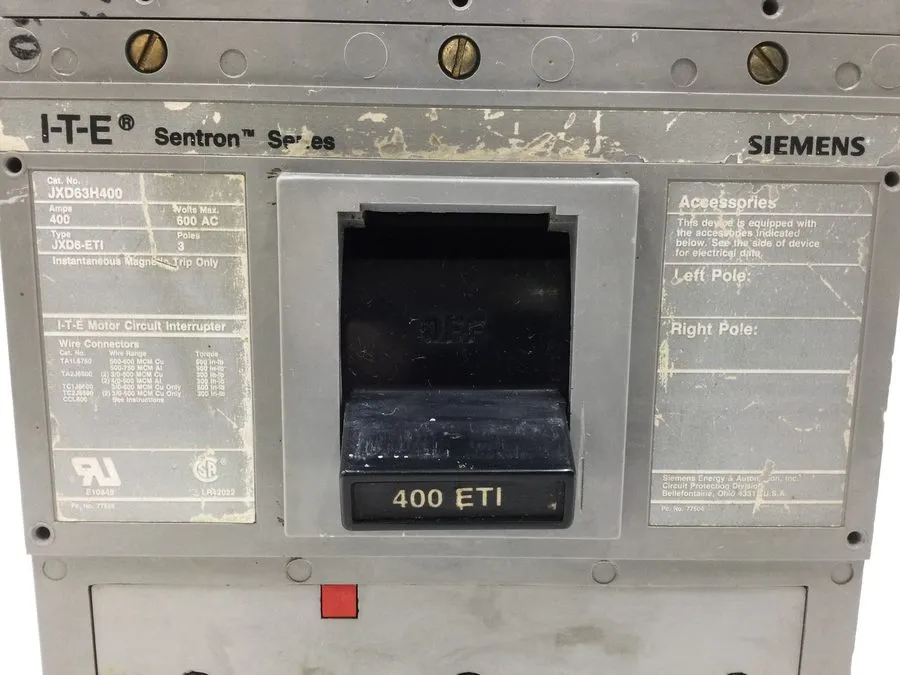 Автоматический выключатель ITE/Siemens JXD63H400 400 Amp 3 Pole 600Vac Sentron S