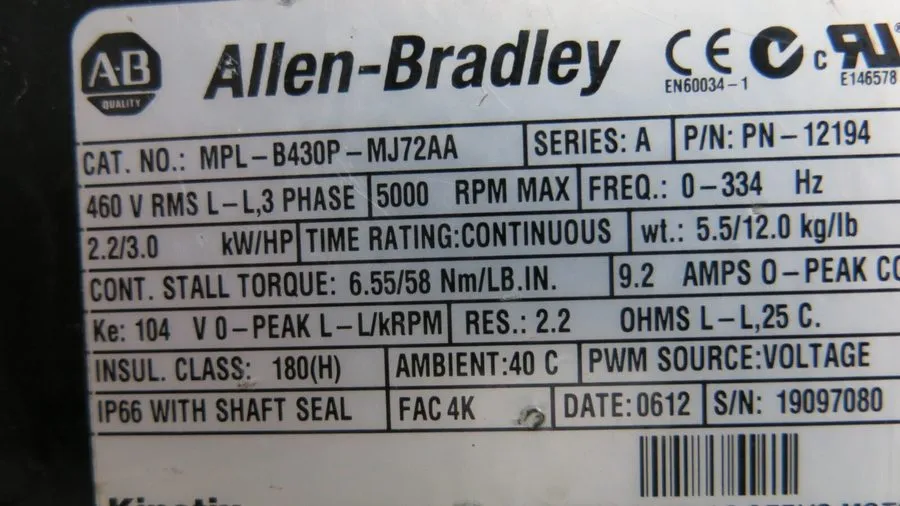 Серводвигатель ALLEN BRADLEY MPL-B430P-MJ72AA SERVO MOTOR