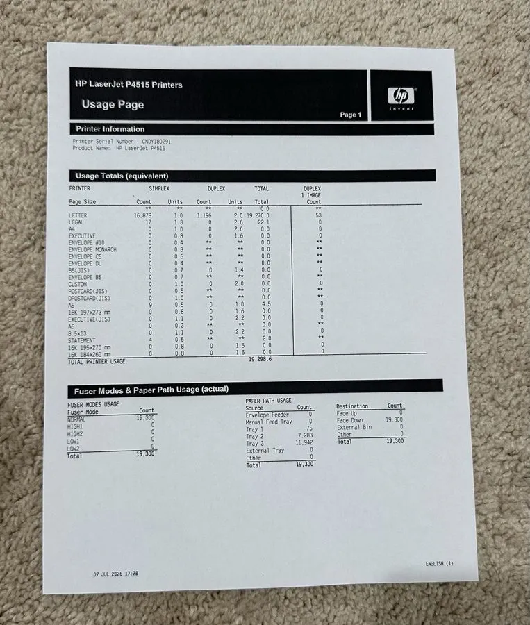 Лазерный принтер HP LaserJet P4515x Monochrome Workgroup Laser Printer 378K Page — фото лота 4