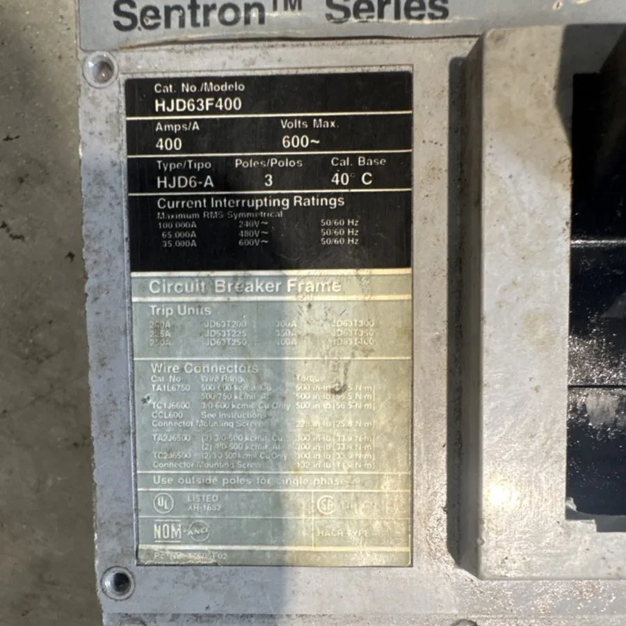 Автоматический выключатель Siemens Sentron Series HJD63F400 Circuit Breaker 400A