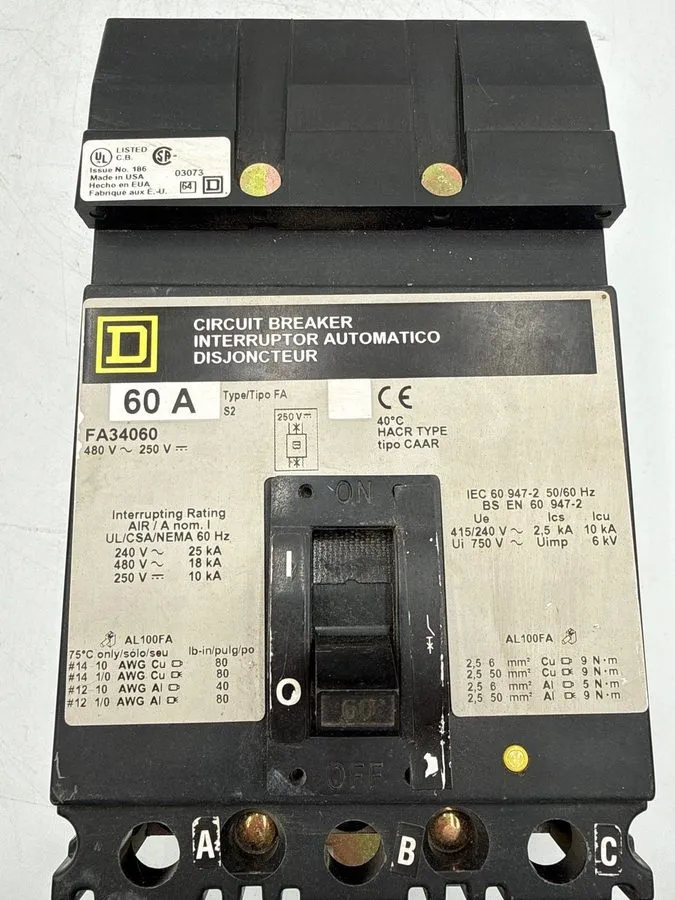Автоматический выключатель Square D 60 Amp I-Line Circuit Breaker 3-Pole 480V AC
