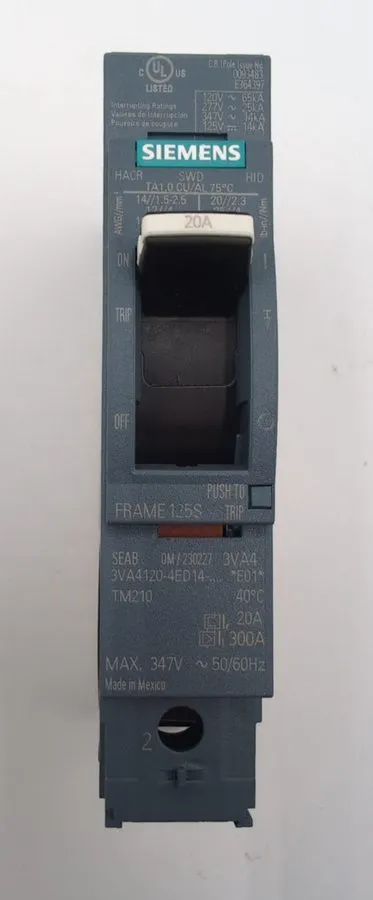 Автоматический выключатель Siemens 3VA4120-4ED14-0AA0 1 pole 20 amp 25kA@277v Bo