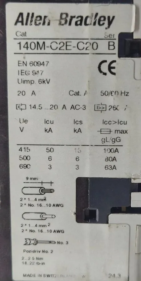 Автоматический выключатель ALLEN BRADLEY,140M-C2E-C20,MOTOR PROTECTION CIRCUIT B