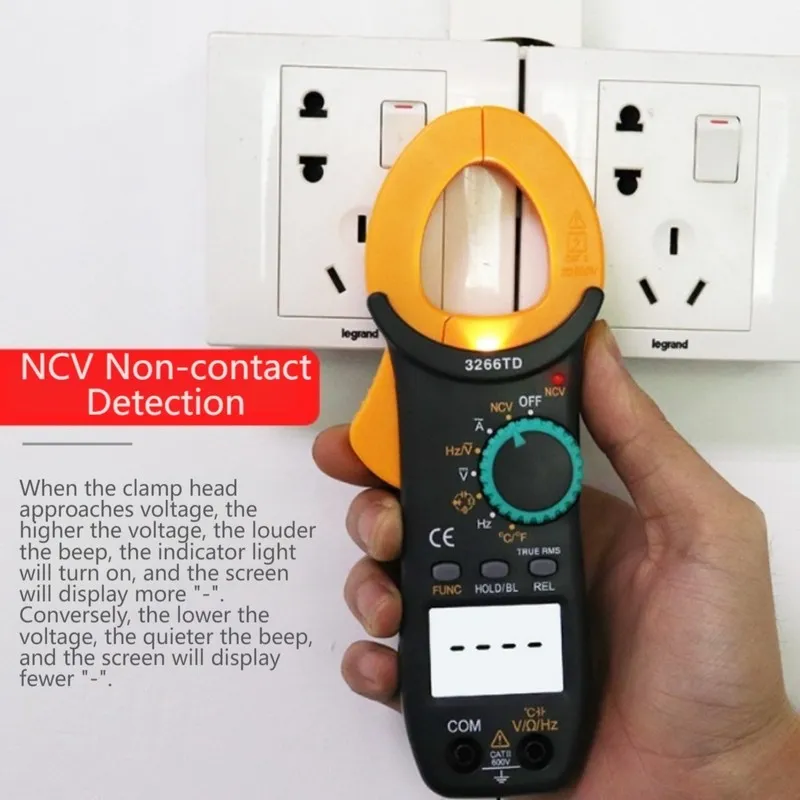Тестер 3266TD Digital Clamp Meter AC/DC NCV True RMS Capacitance Temp Tester — фото лота 1