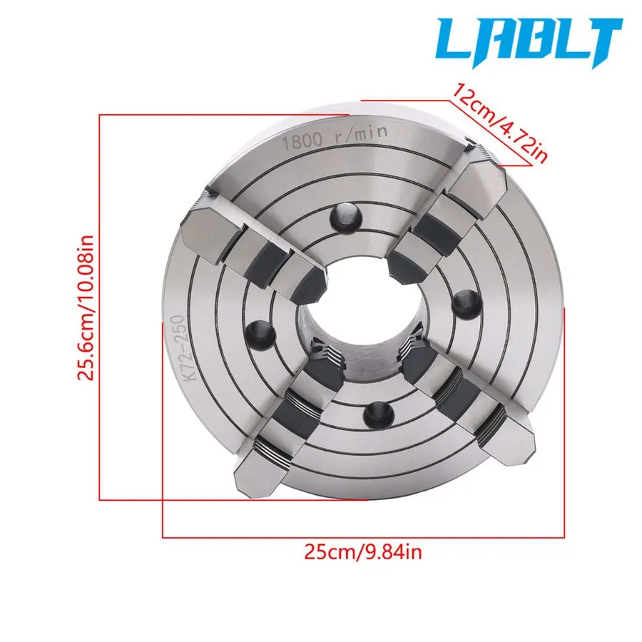 Режущий инструмент LABLT 10" K72-250 4-Jaw Lathe Chuck 0.6-9.84in Clamping Range