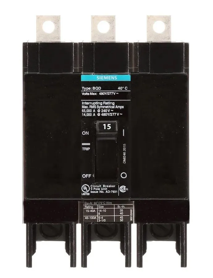 Автоматический выключатель SIEMENS BQD315 Circuit Breaker: 3 POLE; 480V/15A; BOL