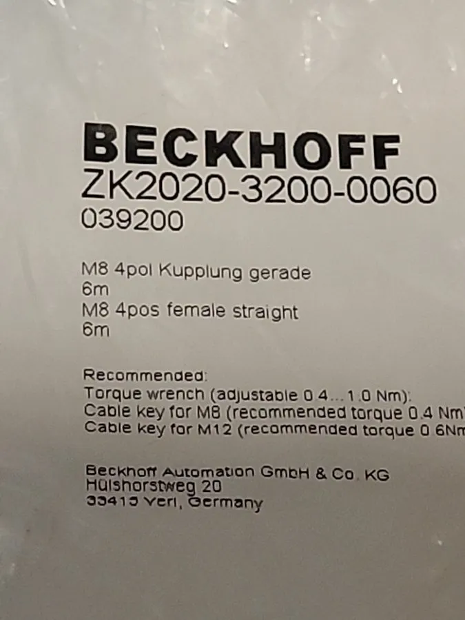 IIoT-устройство Beckhoff ZK2020-3200-0060, 039200, 6m, M8, 4pos — фото лота 1