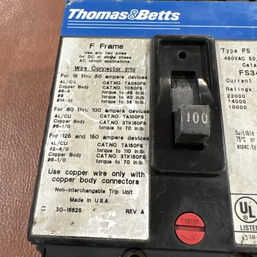 Автоматический выключатель General Electric FS340100A Circuit Breaker 100A 3P 48 — фото лота 2