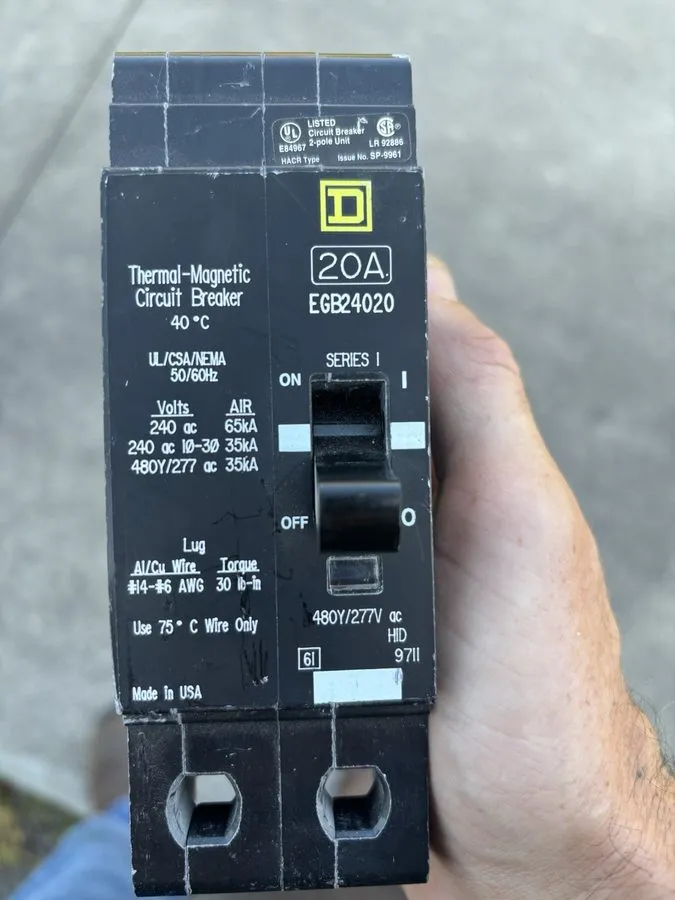 Автоматический выключатель Square D EGB24020 Bolt-On Circuit Breaker 2P 20A 480V