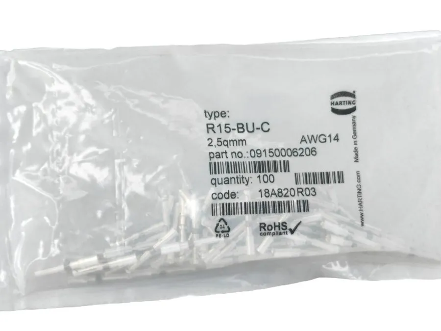 Электронный компонент 10x 09150006201 HARTING R15-BU-C Contact Crimp Socket 16 A