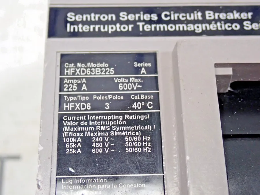 Автоматический выключатель SIEMENS SENTRON BREAKER HFXD63B225 225 AMP 600 VAC 3-