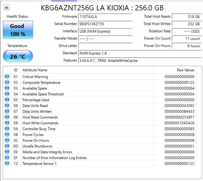 SSD-накопитель Kioxia M.2 256GB NVMe SSD 2260 (KBG6AZNT256G) 100% good Lenovo SS — фото лота 1